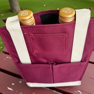 True Tote 2-Bottle Wine Carrier – Burgundy & Cream Canvas